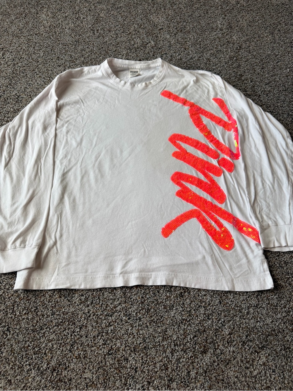 Victoria's Secret PINK Neon Sequin Logo Long Sleeve Shirt Medium Y2K